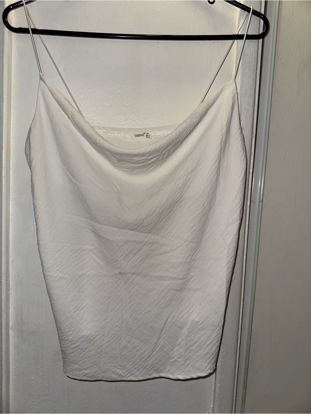 Timing White Satin Cowl Neck Camisole Top